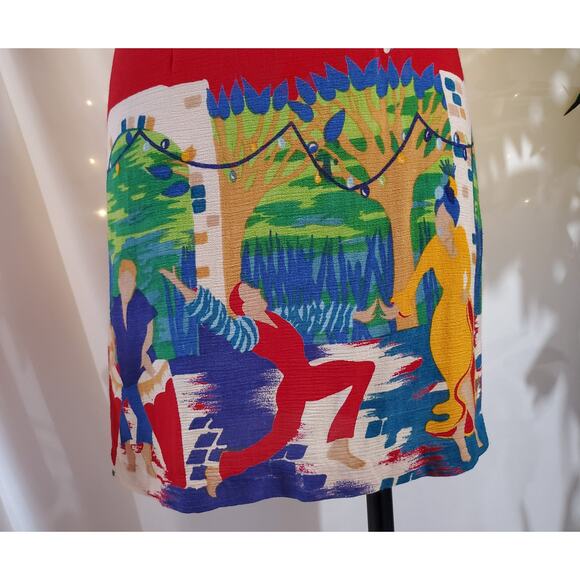 CDC Petites Vtg 90s Salsa Dancing Scene Square Neck Sheath Dress Size 4 Music - Picture 6 of 10